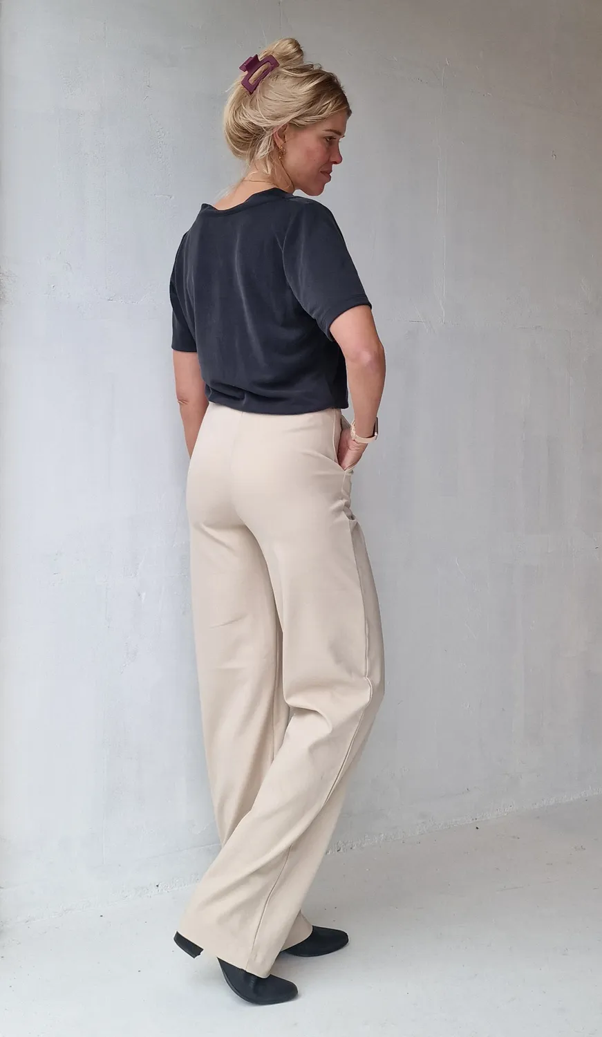 Madame Liz Wide Leg Broek Ecru Lengte 36 Stretch