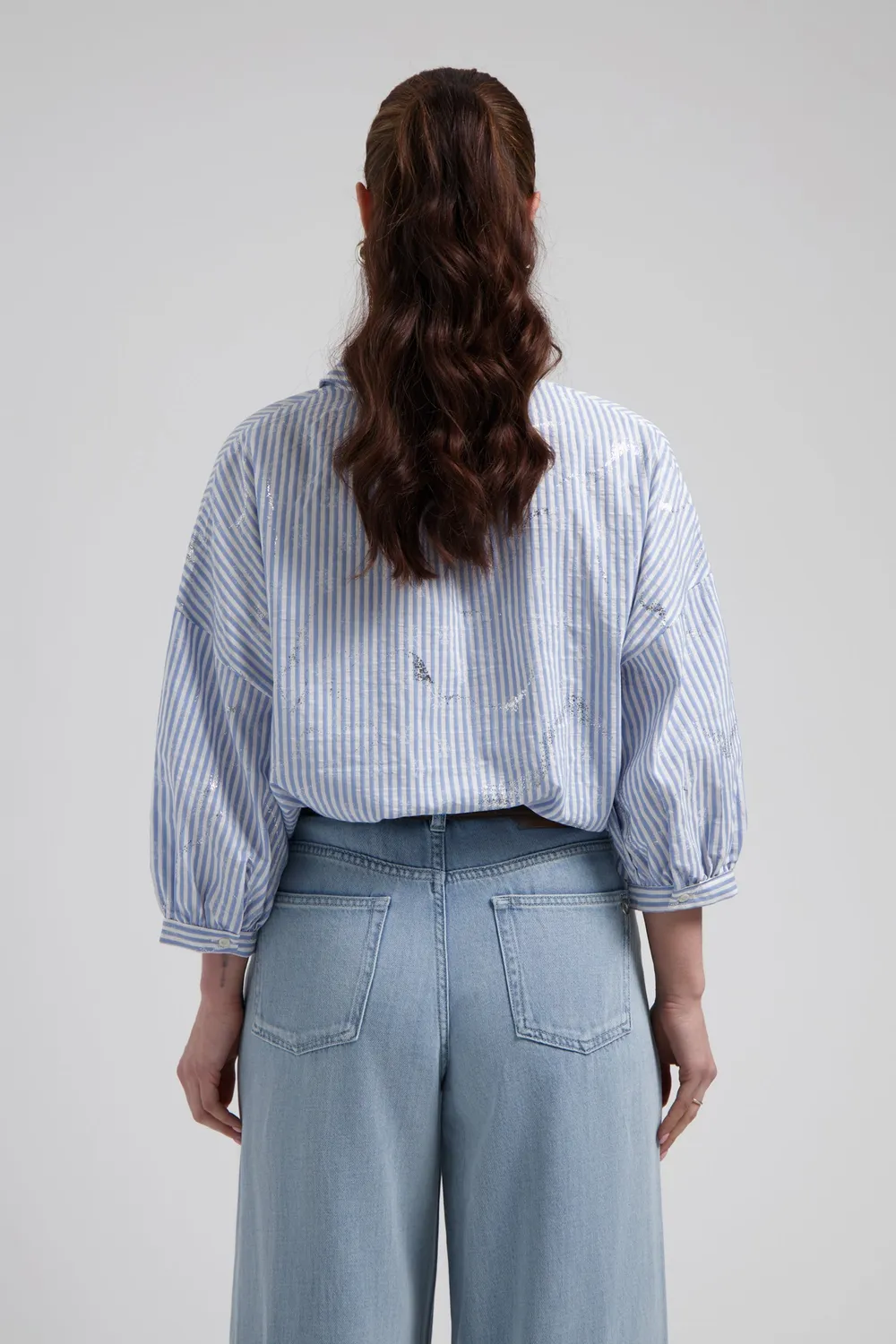Florez Cath blouse blauw gestreept driekwartmouw