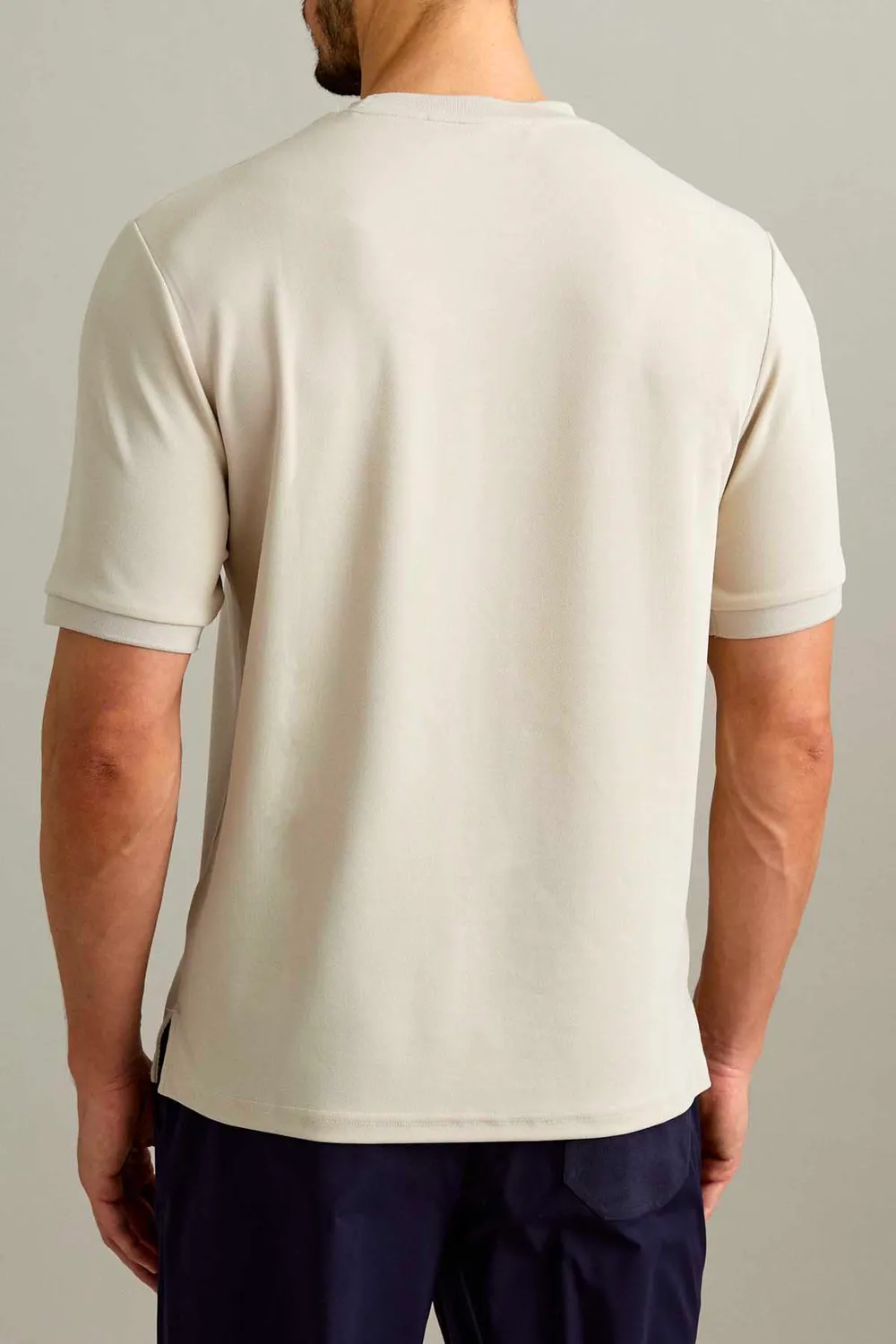 J18 T-shirt piquet beige licht technisch katoen