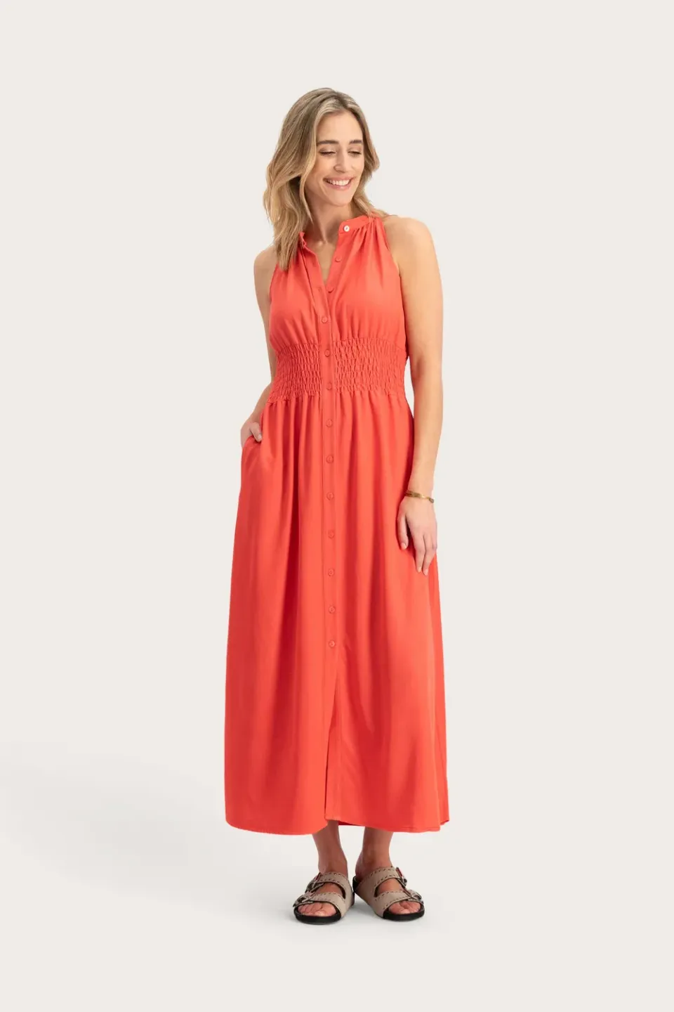 Florez Coco maxi jurk poppy rood tencel