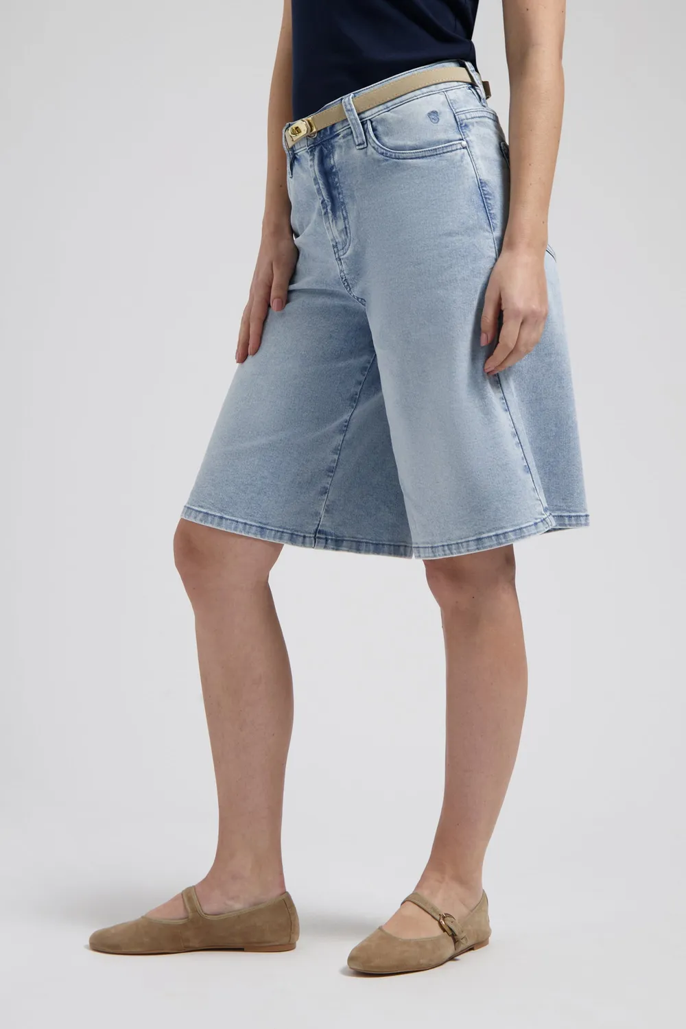 Florez Bermuda short Bleached Denim wide-leg stretch