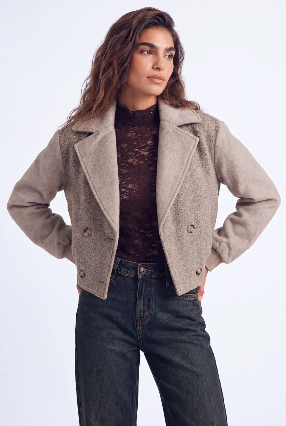 Florez Estee wolmix jasje taupe lurex