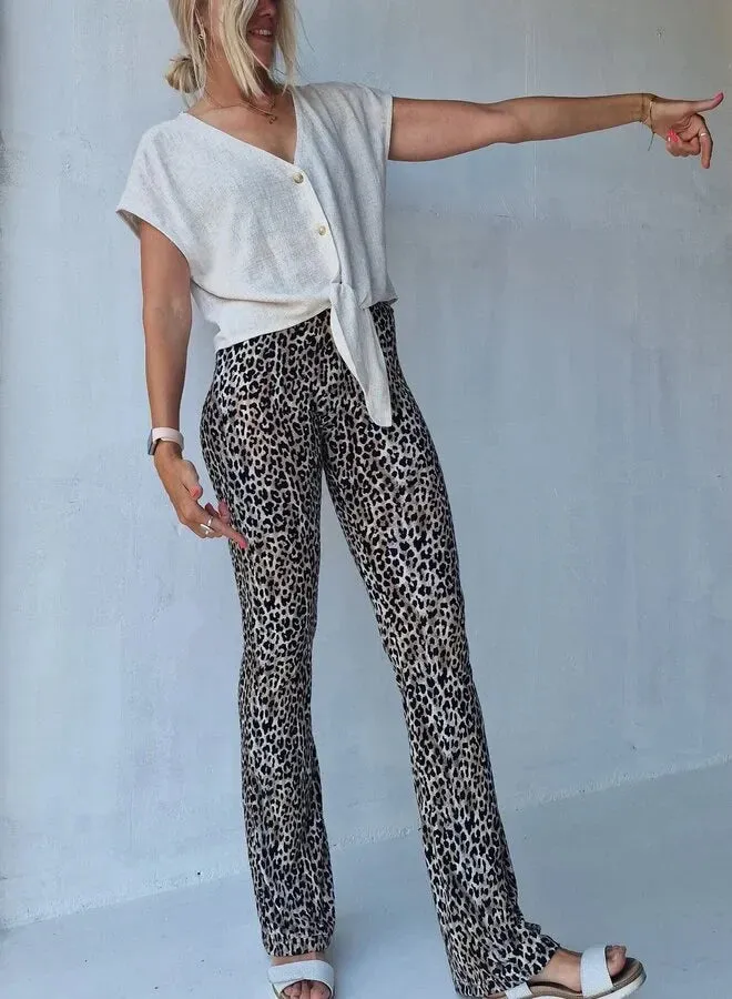 Langeleggings Flared Pants Leopardprint Tall 36 Zomer