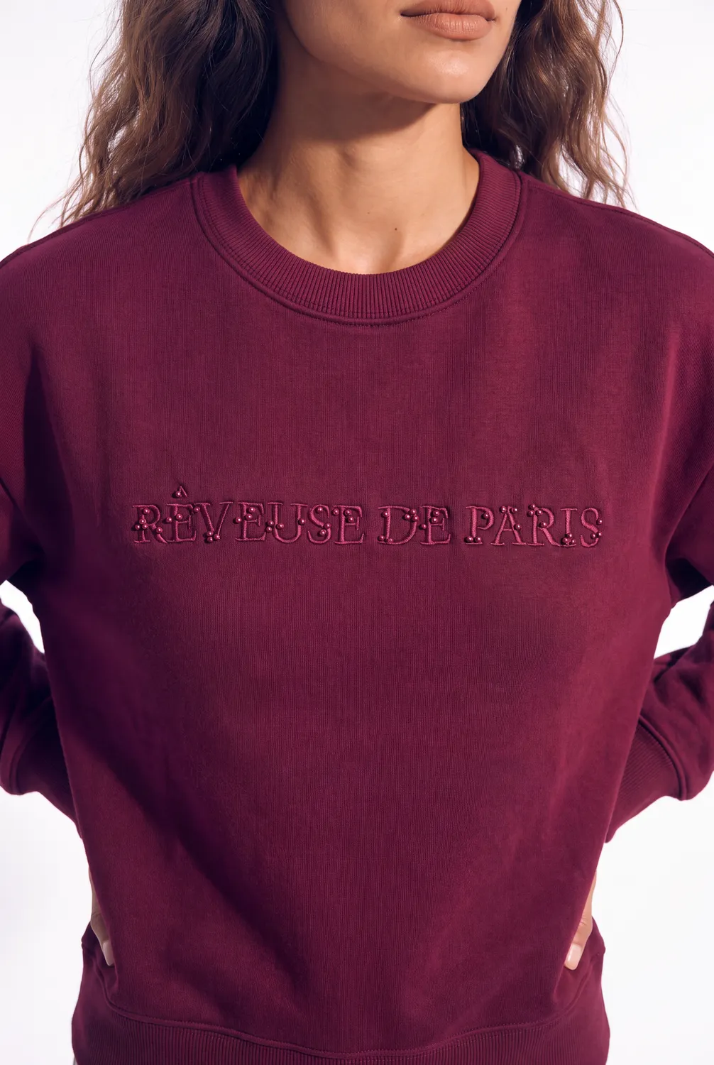 Florez Sansa sweater Mauve wine borduring