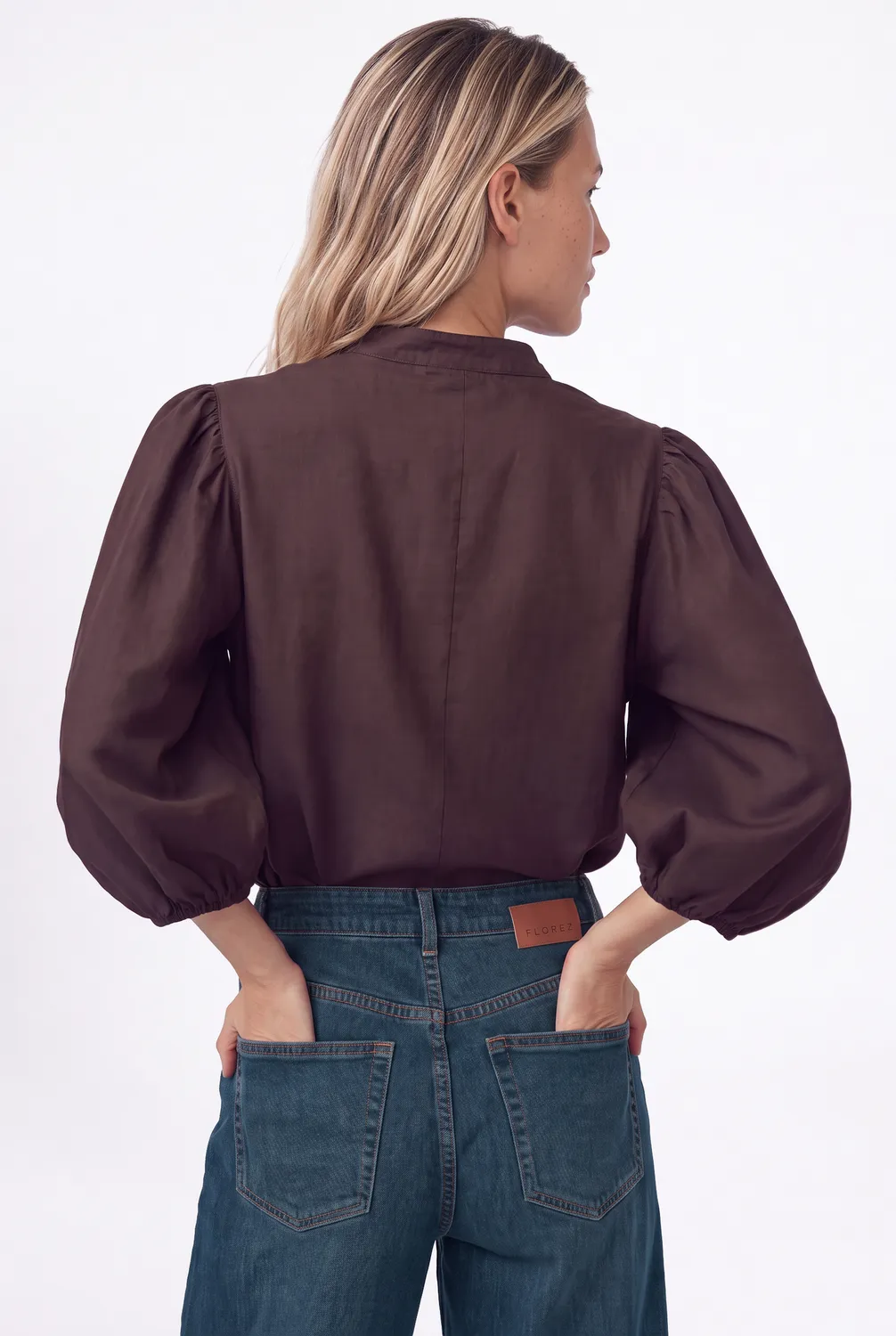 Florez Bibi blouse donkerbruin pofmouw