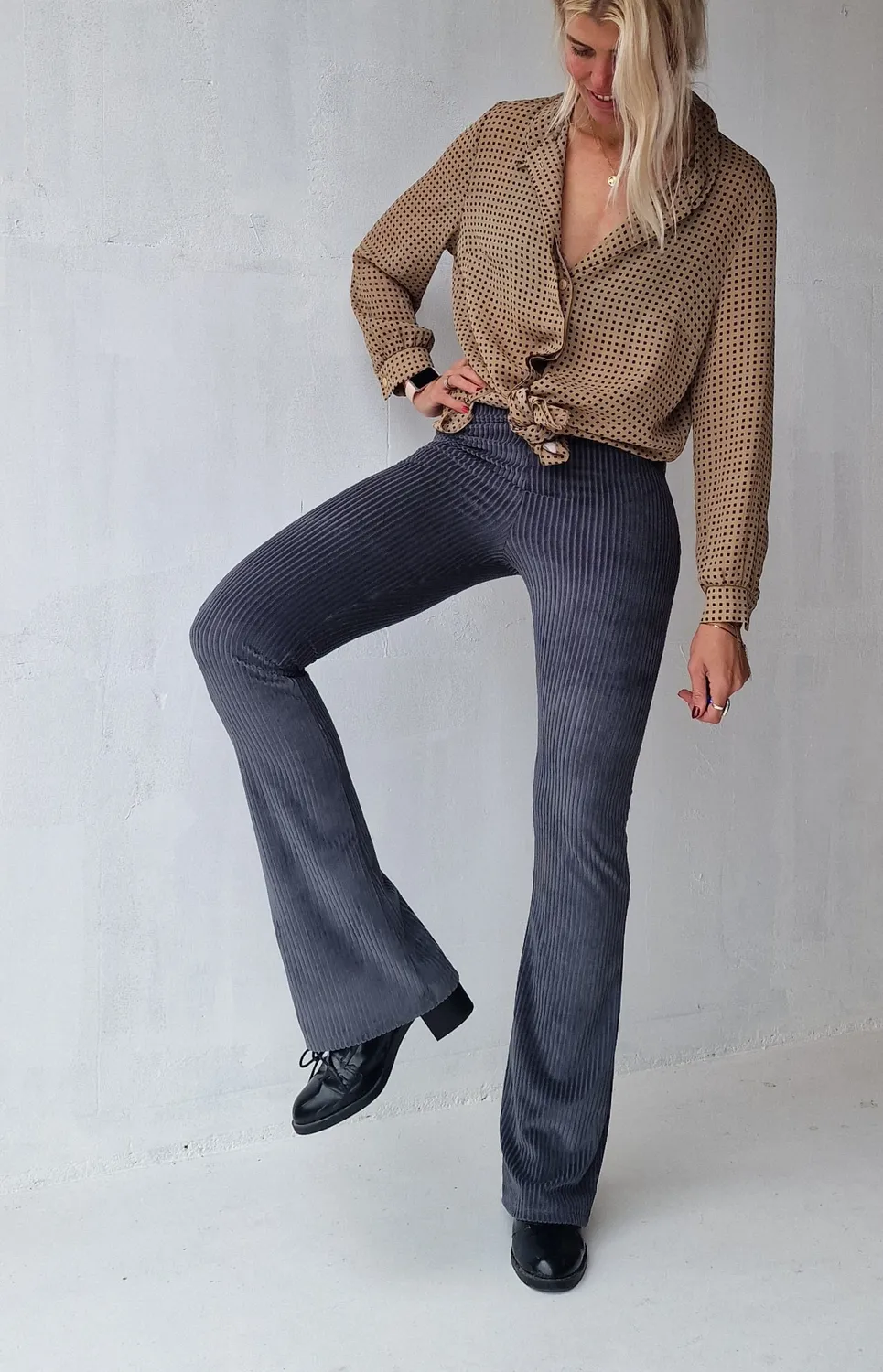 Langeleggings Flared Pants Rib Grijs Tall Stretch