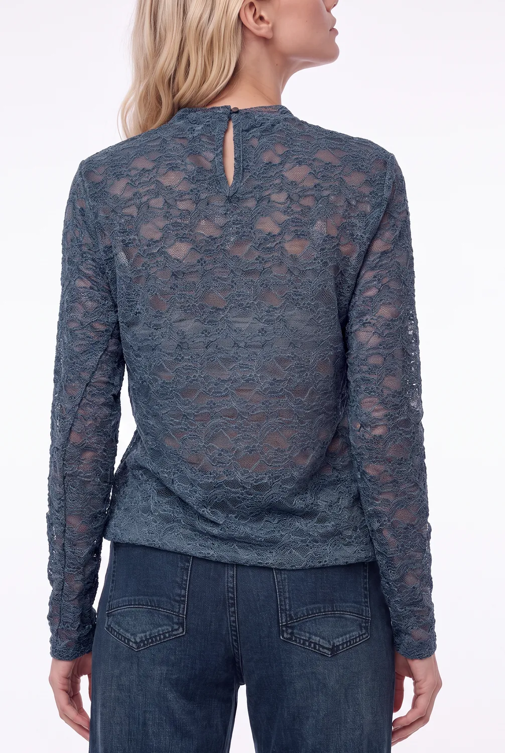 Florez Harper Top kanten top blauw lange mouw