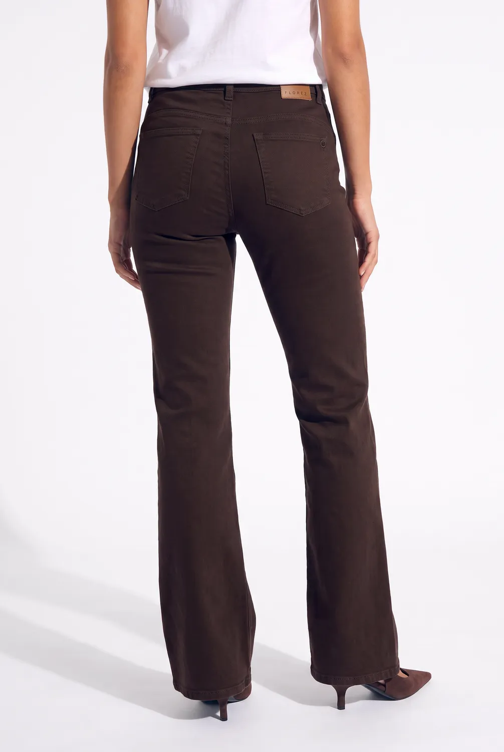 Florez Ana Flared Pocket jeans donkerbruin palazzo