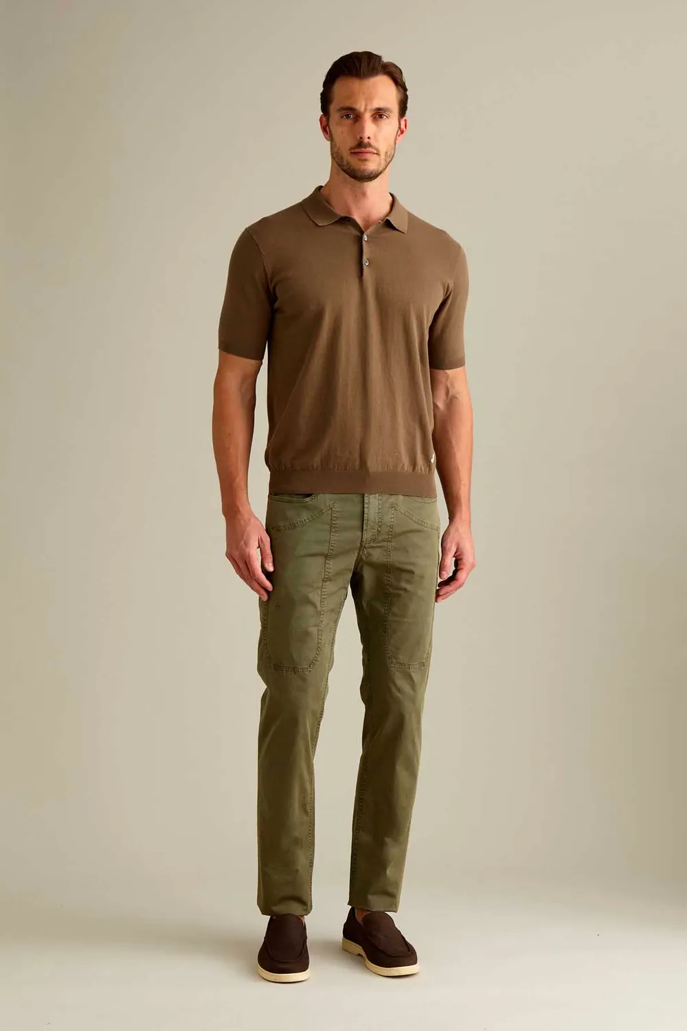 Jeckerson John slim fit broek militair groen satijn