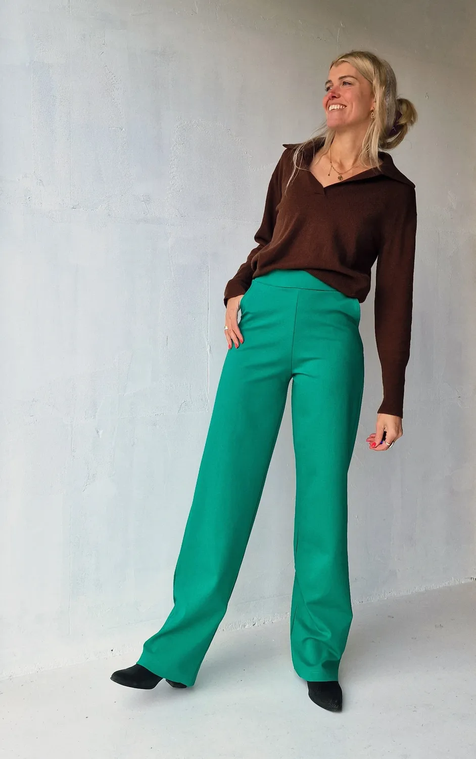 Langeleggings Wide Leg Tall Broek Zeegroen Lengtemaat 36