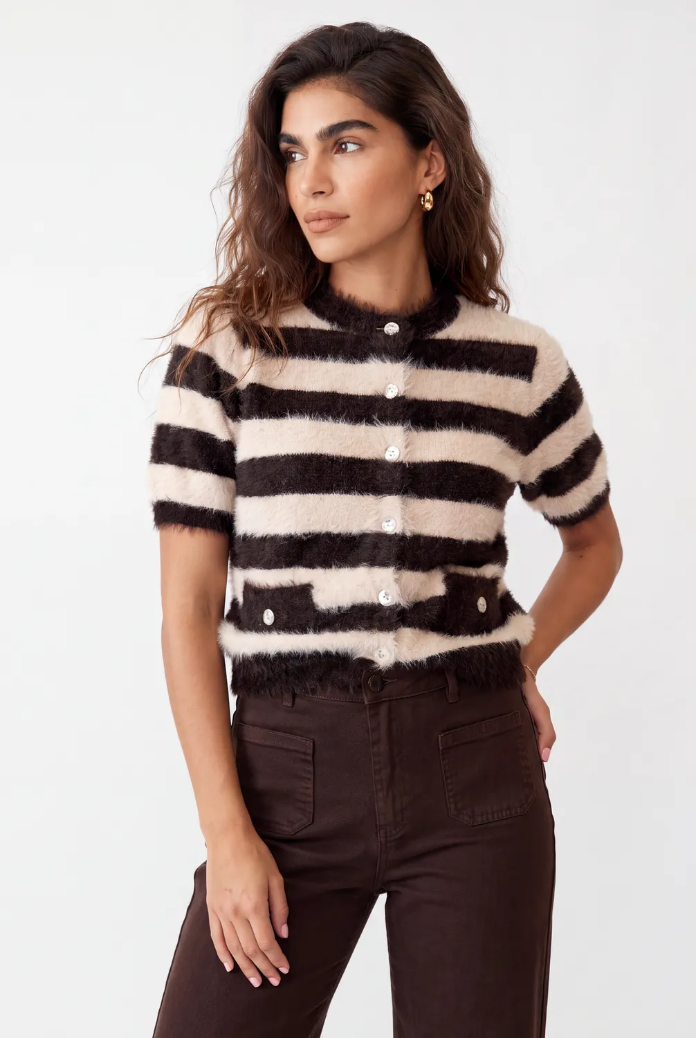 Florez Evie gebreid vest Brown Stripe strepen