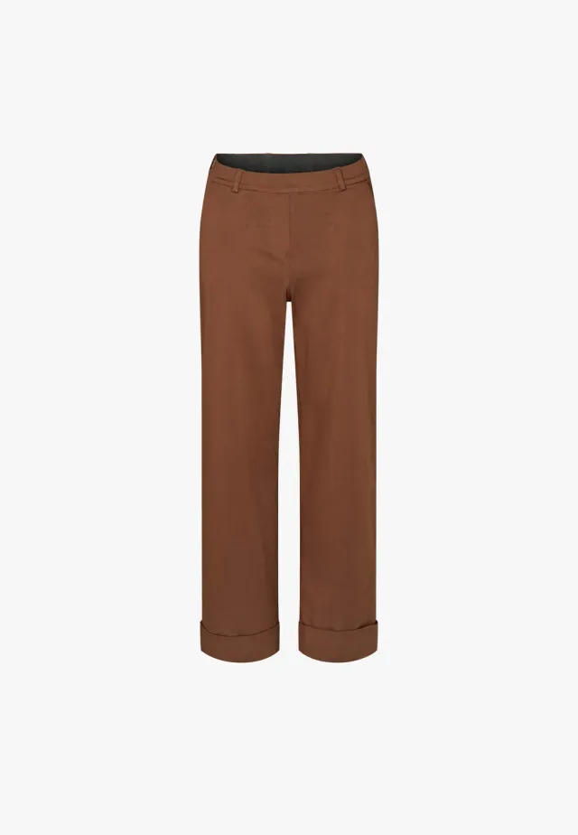 Laurie Phoebe Turn-Up broek Downtown Brown katoensatijn