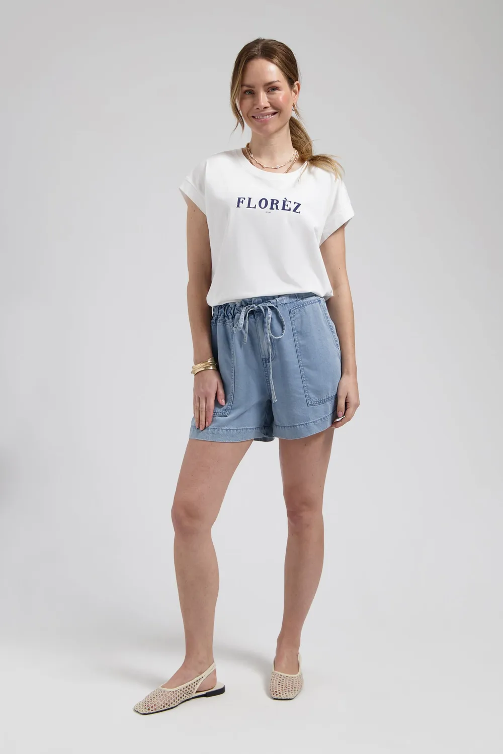 Florez Fien T-shirt wit katoenmix opdruk