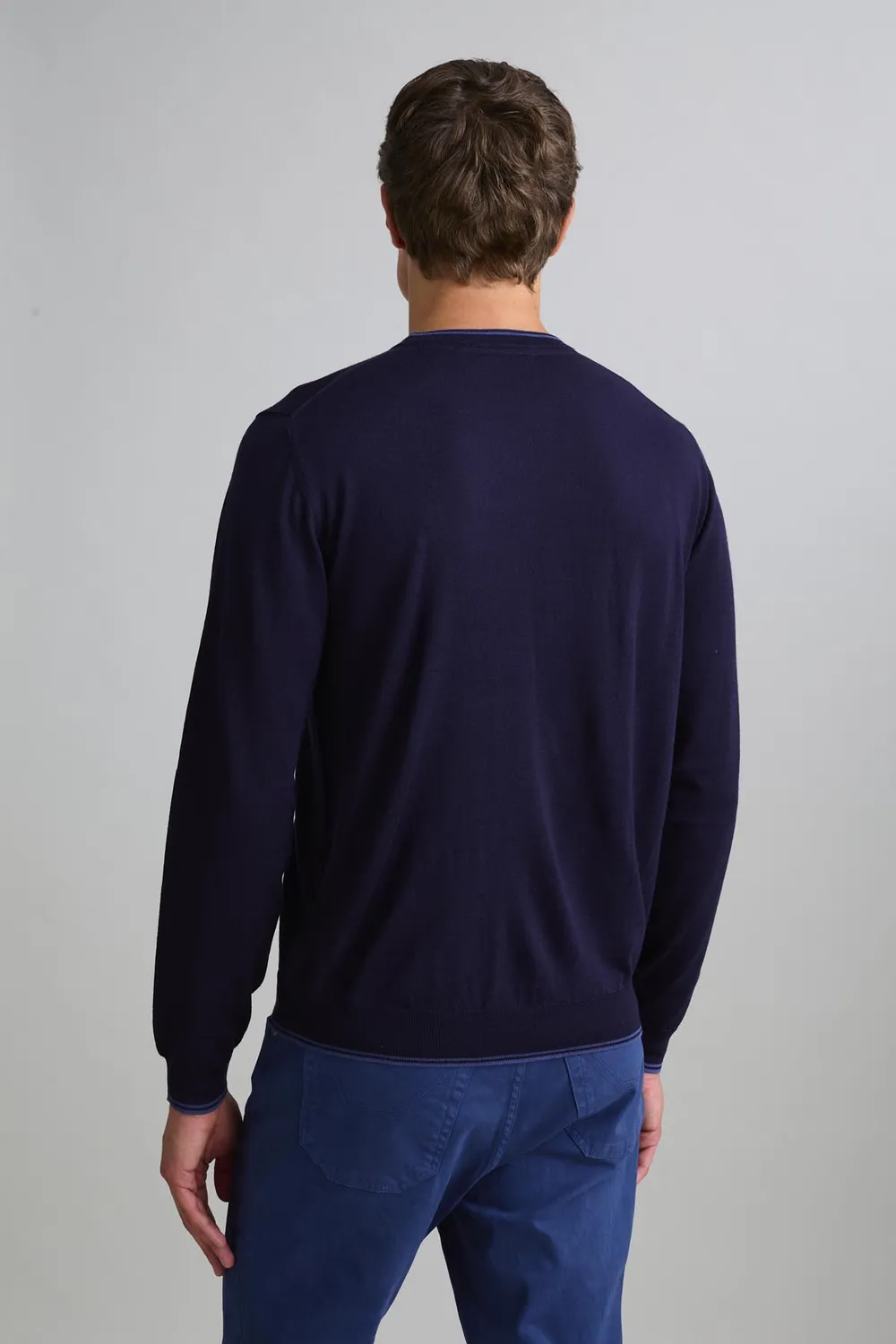 Jeckerson trui donkerblauw ronde hals wolblend