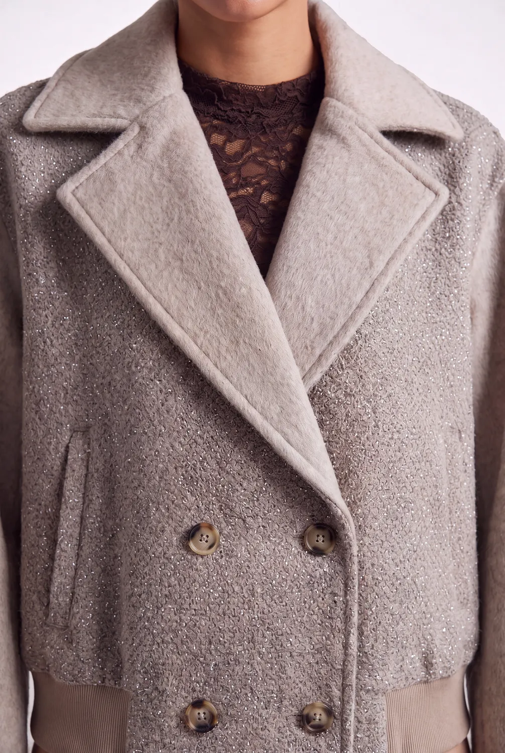 Florez Estee wolmix jasje taupe lurex