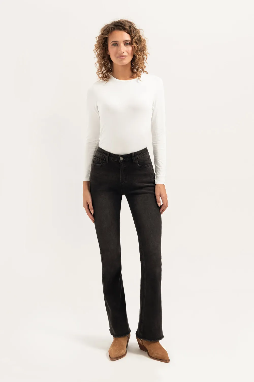 Florez Florèz Flared jeans Black stretch wijd uitlopend