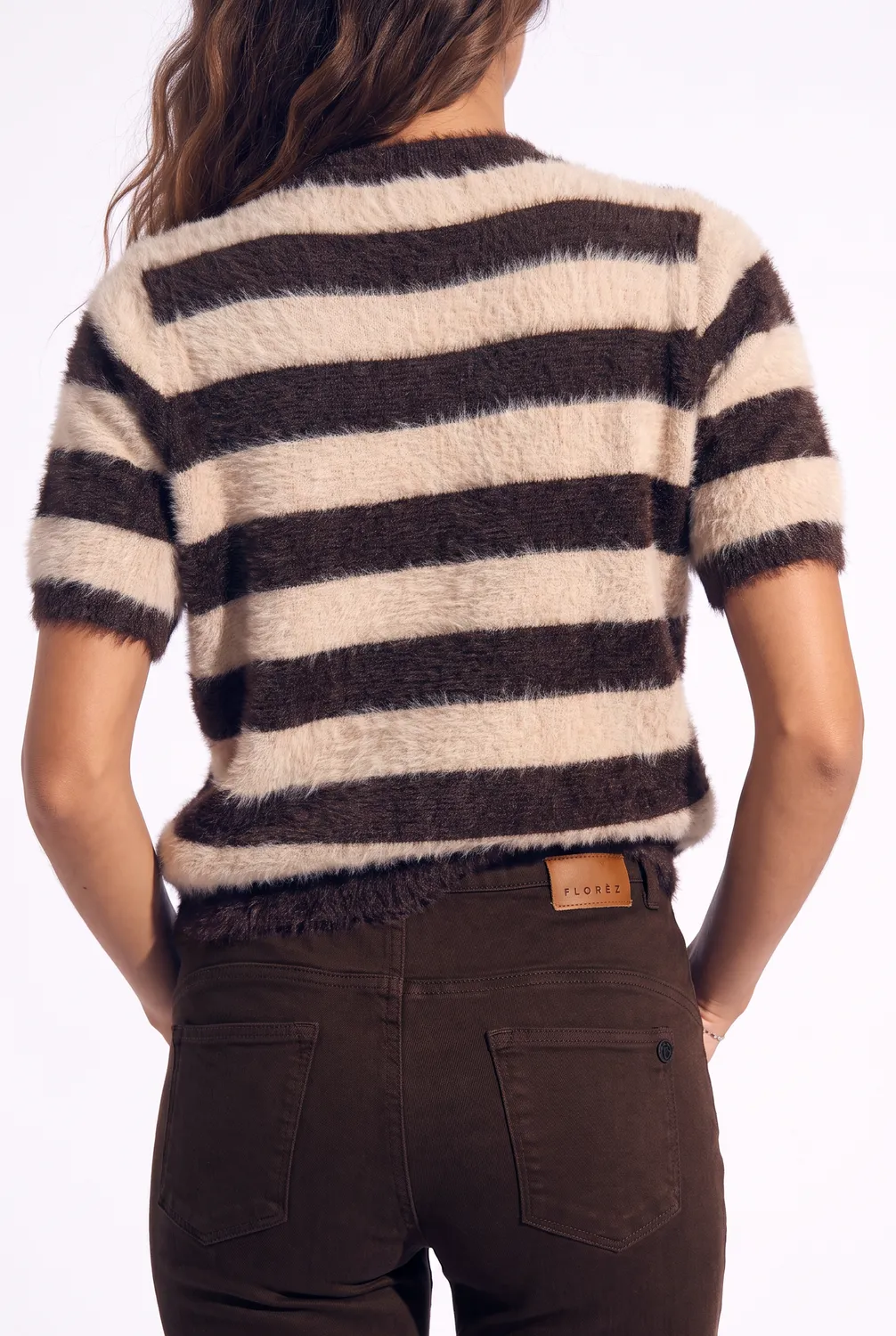 Florez Evie gebreid vest Brown Stripe strepen