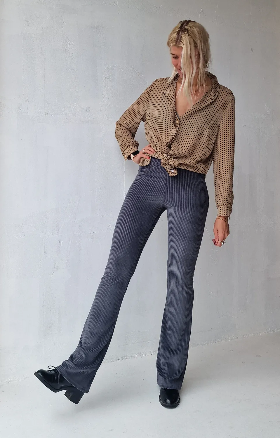 Langeleggings Flared Pants Rib Grijs Tall Stretch