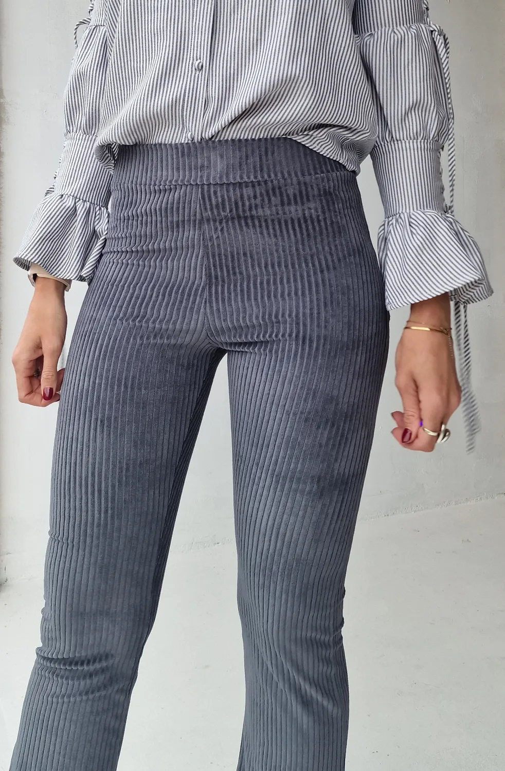 Langeleggings Flared Pants Rib Grijs Tall Stretch