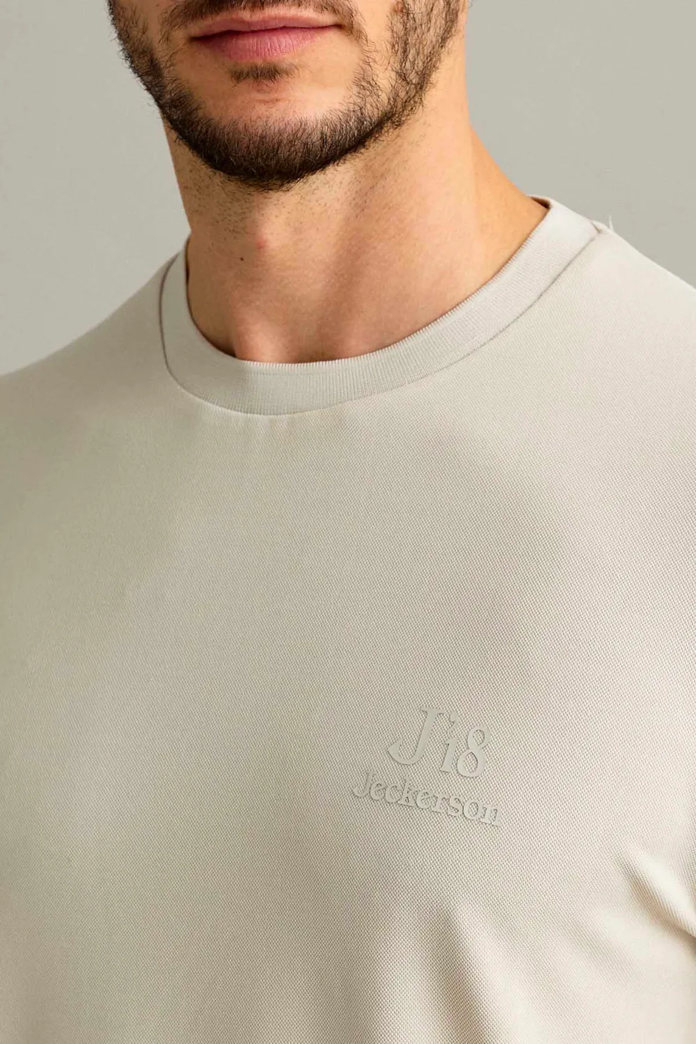 J18 T-shirt piquet beige licht technisch katoen