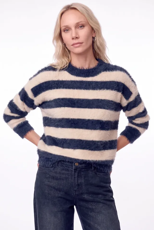 Florez Aurelia Sweater trui Navy Stripe fluffy