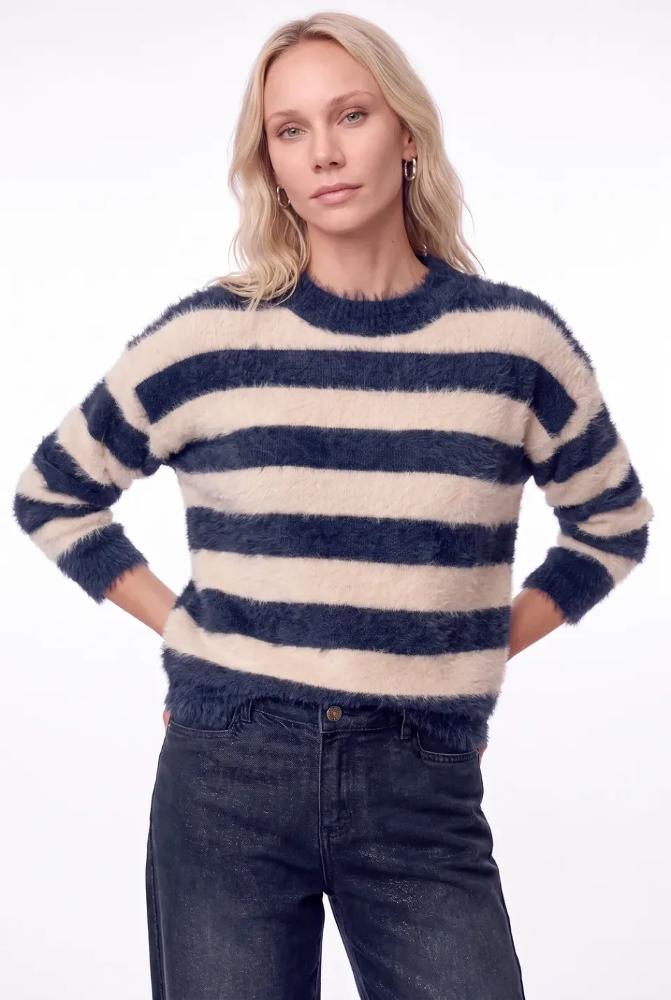 Florez Aurelia Sweater trui Navy Stripe fluffy