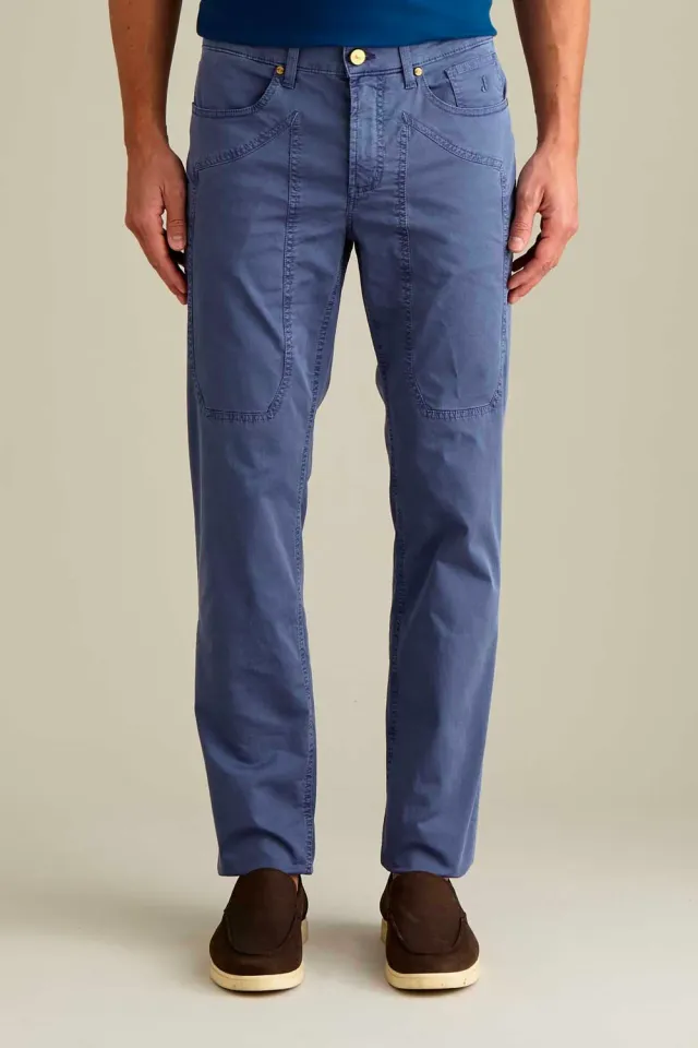 Jeckerson John slim fit broek middenblauw satijn