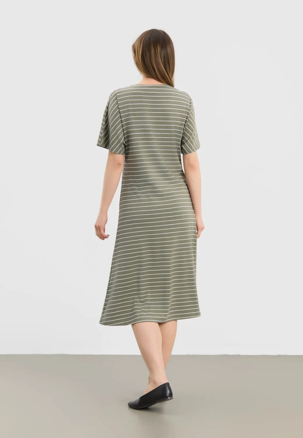 Laurie Ingrid Dress SS jurk khaki stripe V-hals