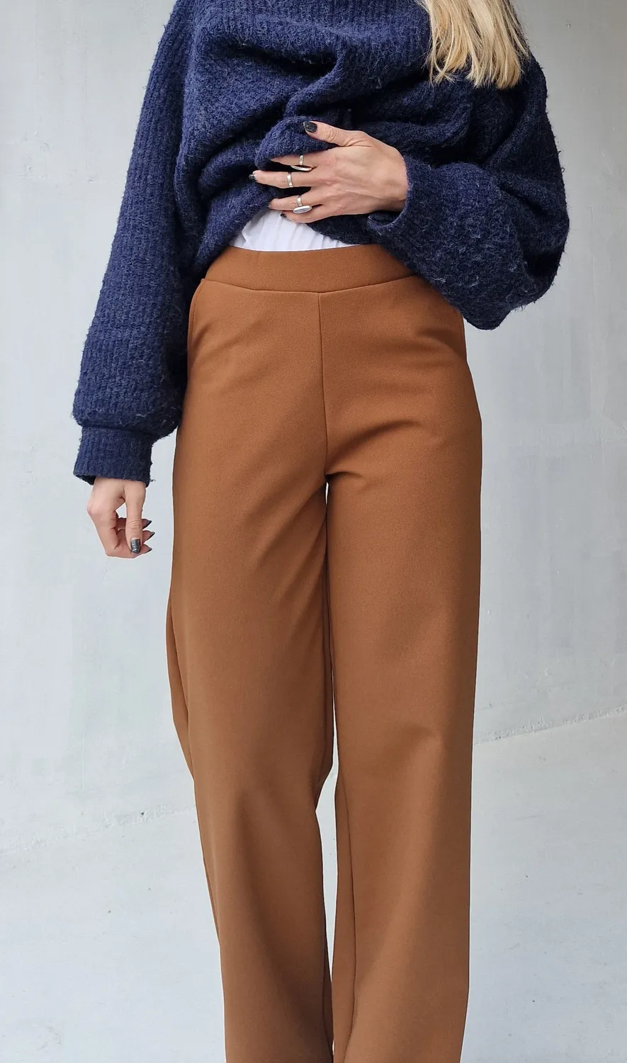 Langeleggings Wide Leg fleece broek camel lengtemaat 34-36