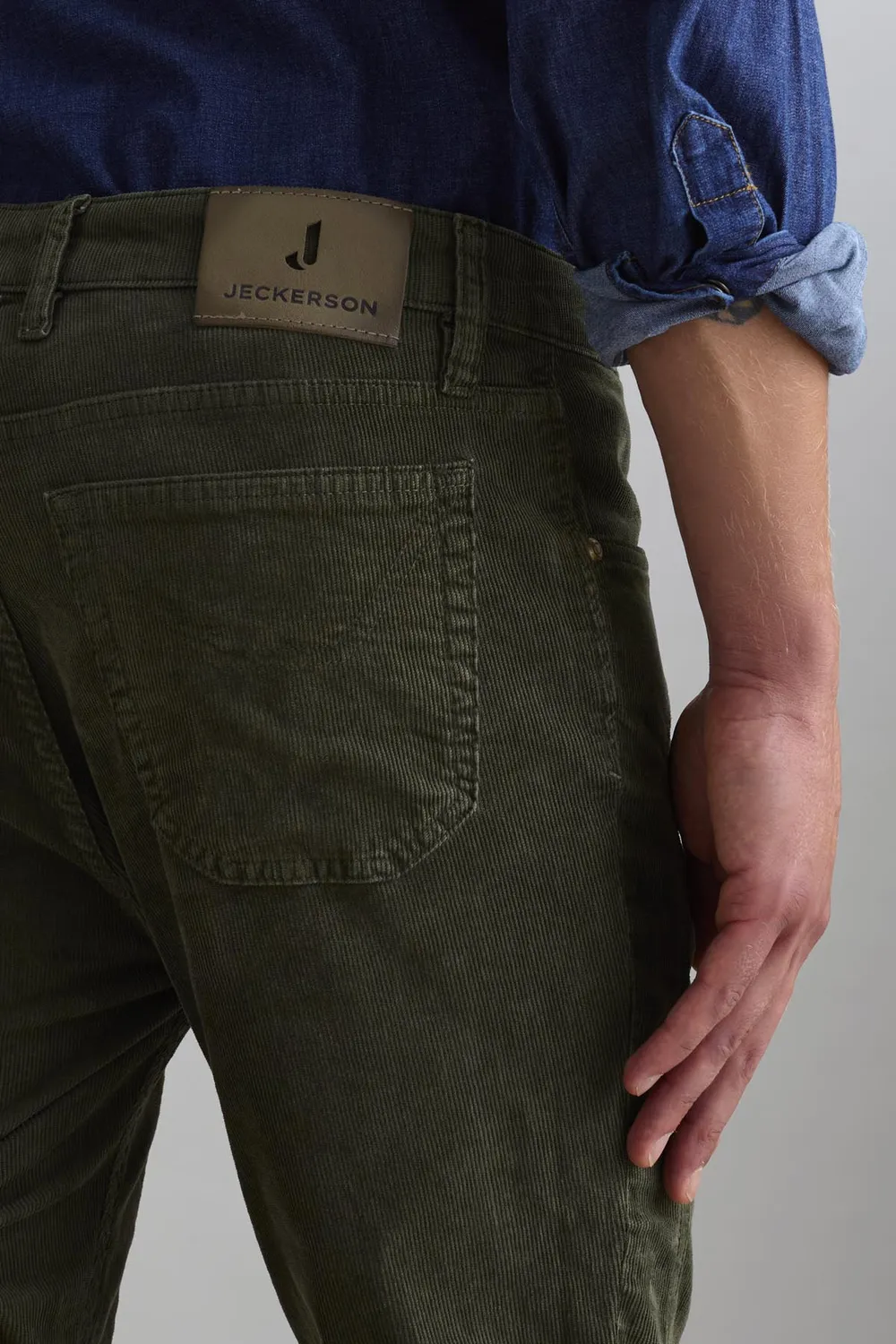 Jeckerson John broek groen fluweel slim fit patch