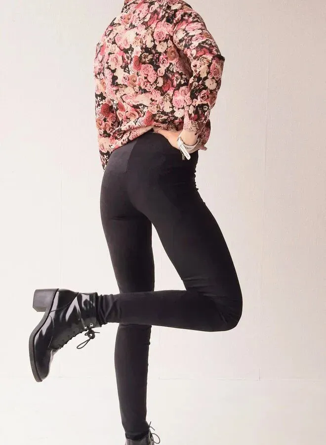 Langeleggings Extra Lange Suèdelook Legging Zwart 36