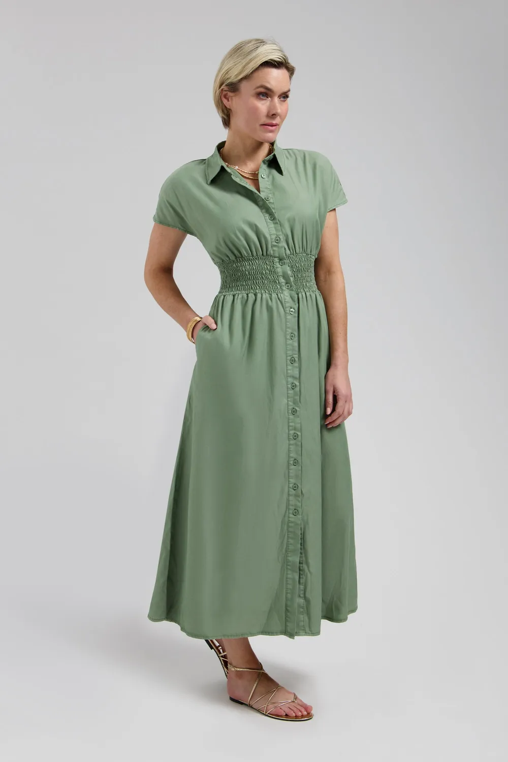 Florez Estelle jurk olijfgroen denim