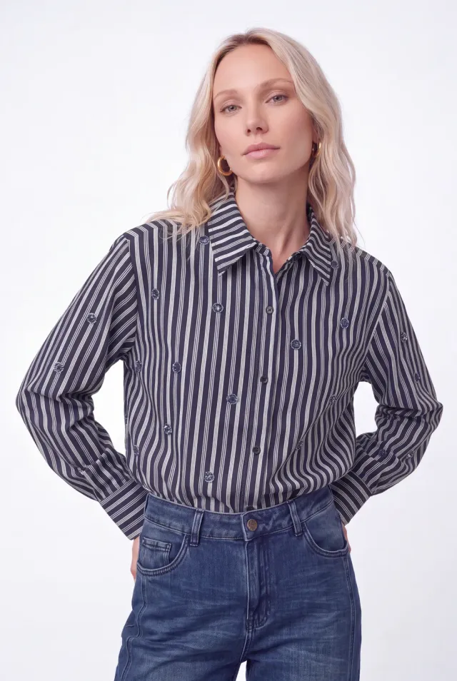 Florez Scout blouse Blue Stripe pailletten blauw