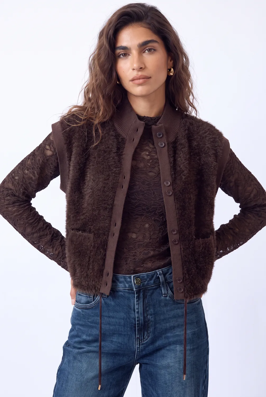 Florez Rocky gilet bruin gebreid fluffy