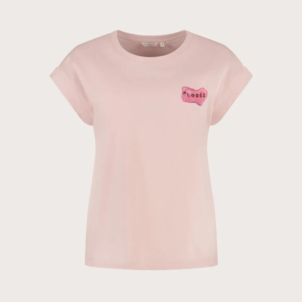 Florez Lara T-shirt lichtroze kralen katoen