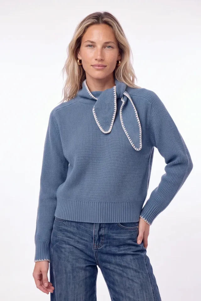 Florez Lisa sweater Blue Melee strikdetail