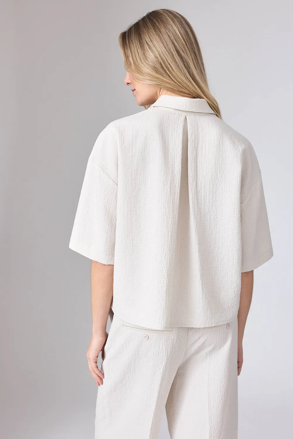 Corel Mila Seersucker blouse creme boxy