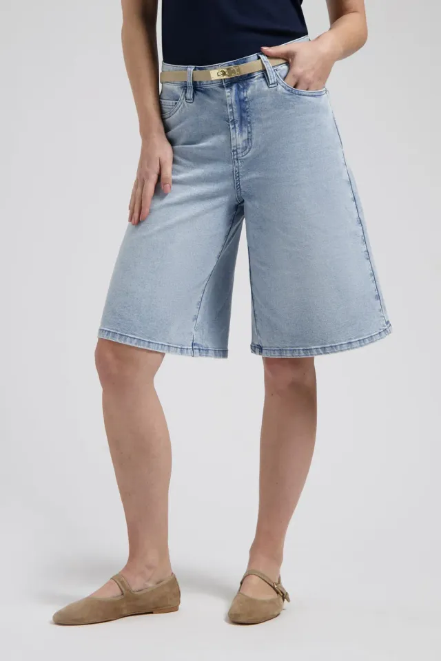 Florez Bermuda short Bleached Denim wide-leg stretch