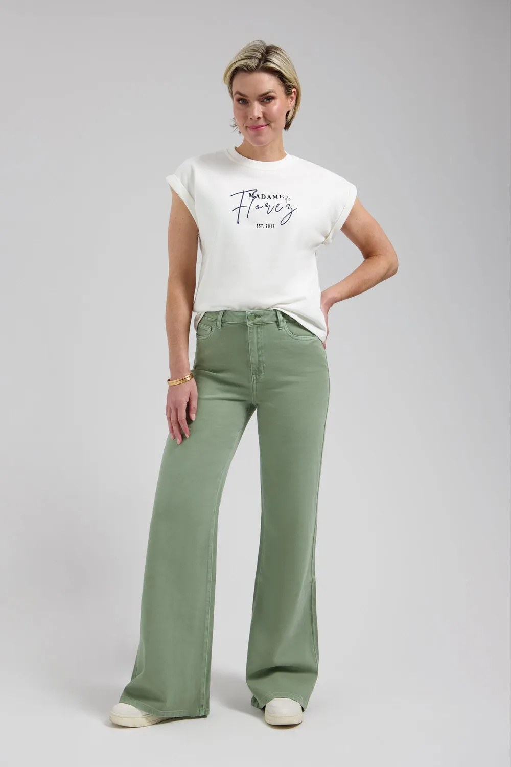 Florez Ana Flared jeans Olive Green hoge taille