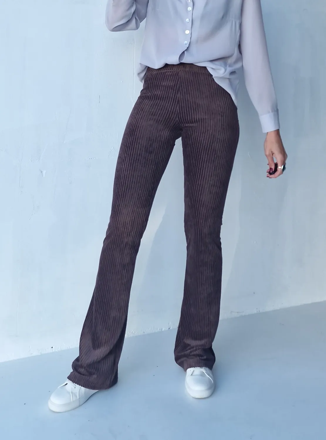 Madame Liz Flared Pants Rib Dark Chocolate 36