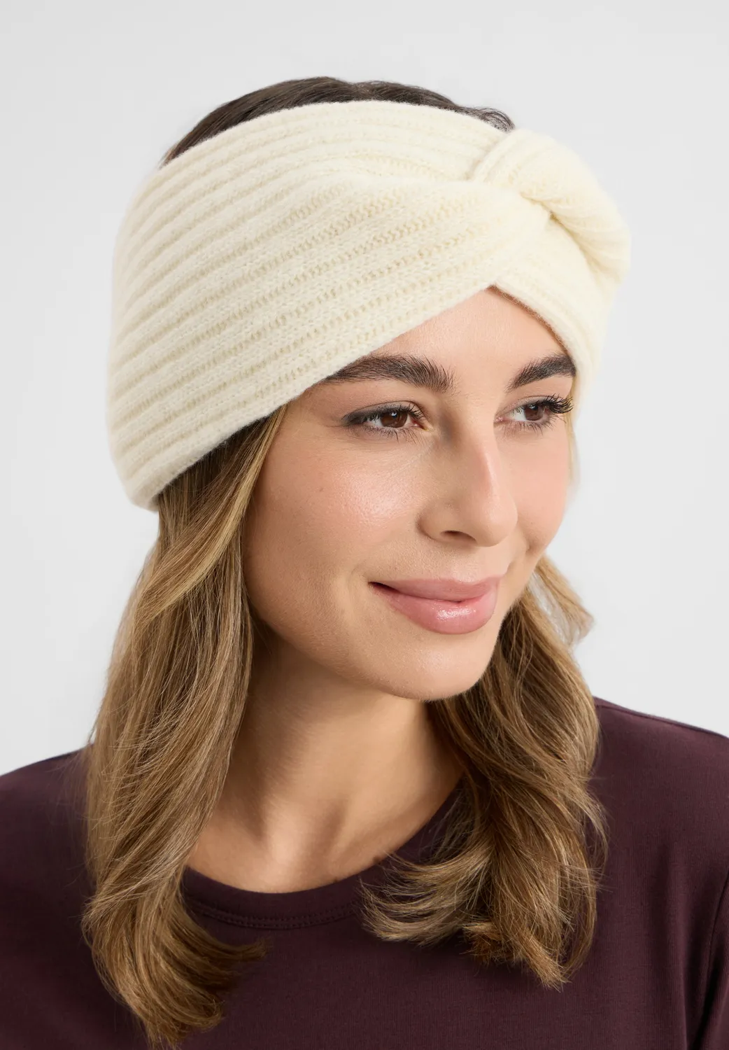 Laurie hoofdband haarband latte wol one size