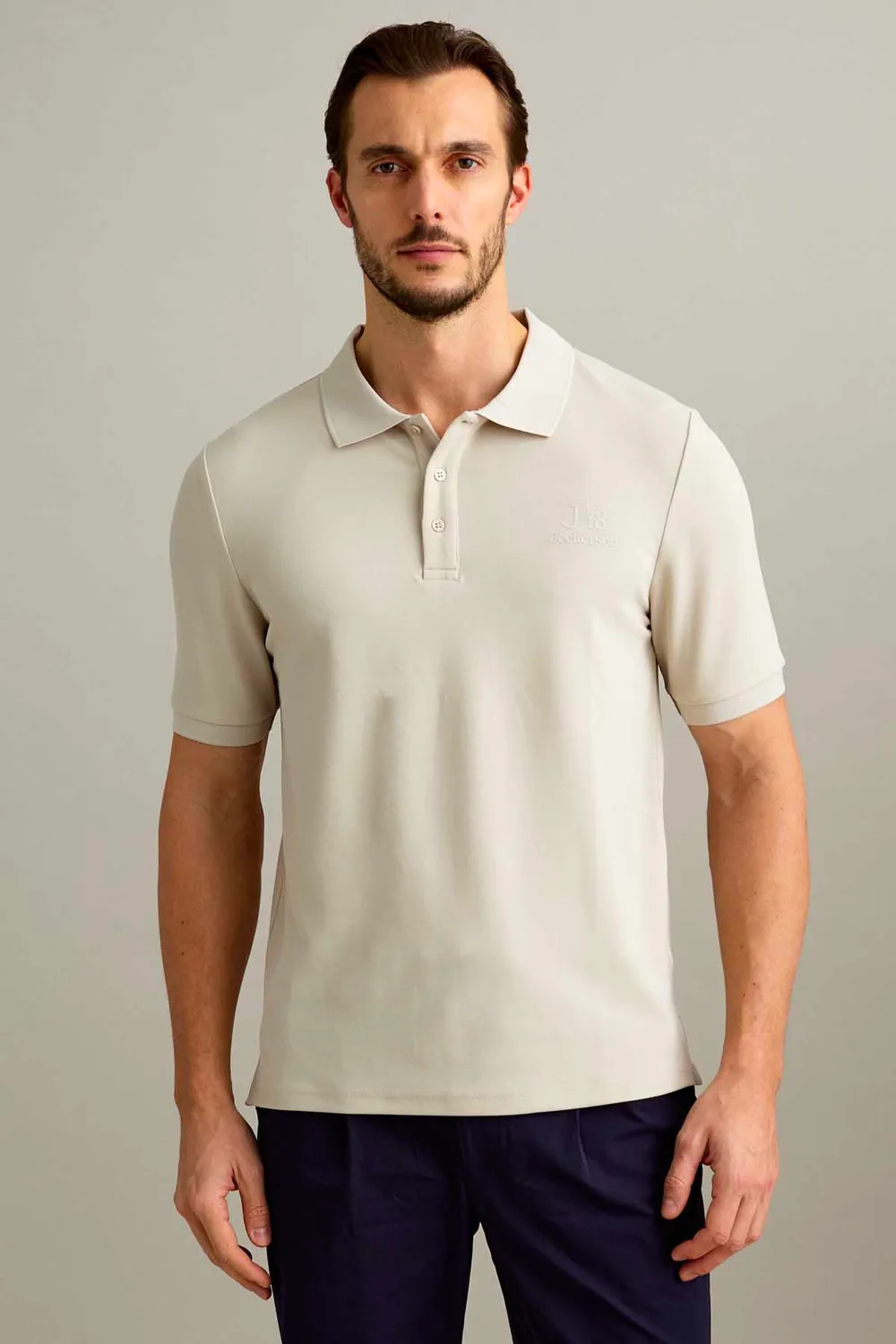 J18 polo korte mouw lichtbeige technisch piqué