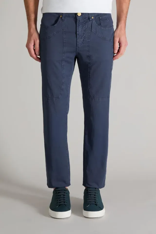 Jeckerson John Toppa Cotone slim fit broek donkerblauw linnen
