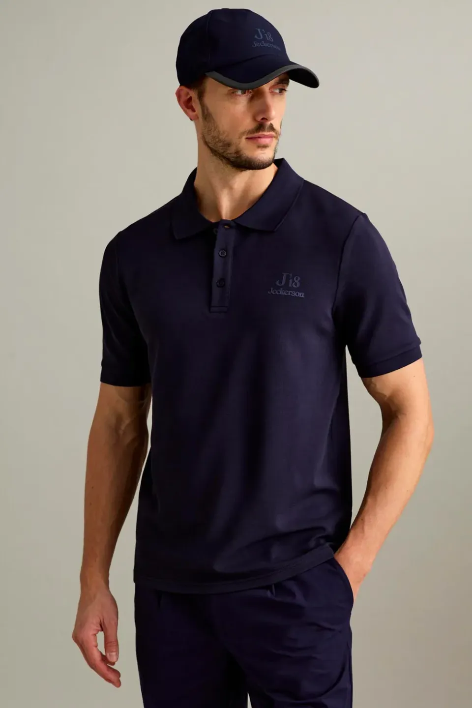 Jeckerson J18 polo donkerblauw piqué korte mouw
