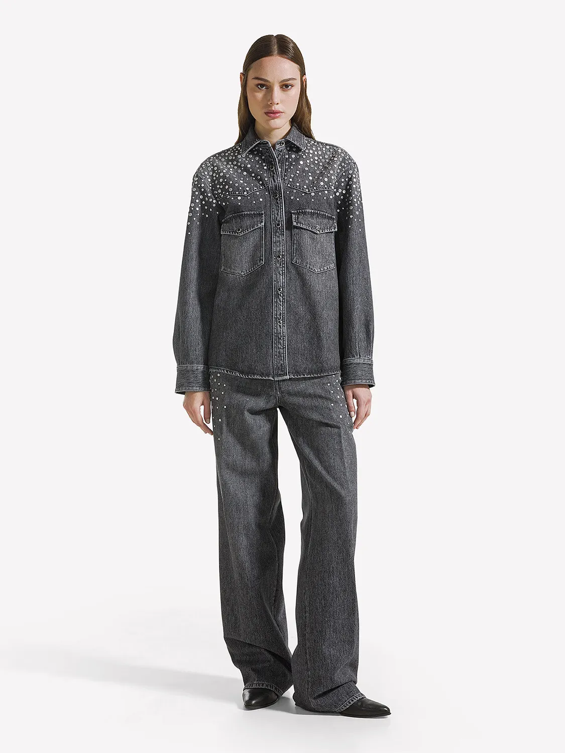 Nine In The Morning Ketty overshirt grijs denim studs katoen