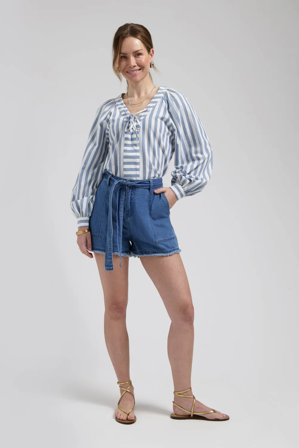Florez Ellie blouse blauw gestreept katoen