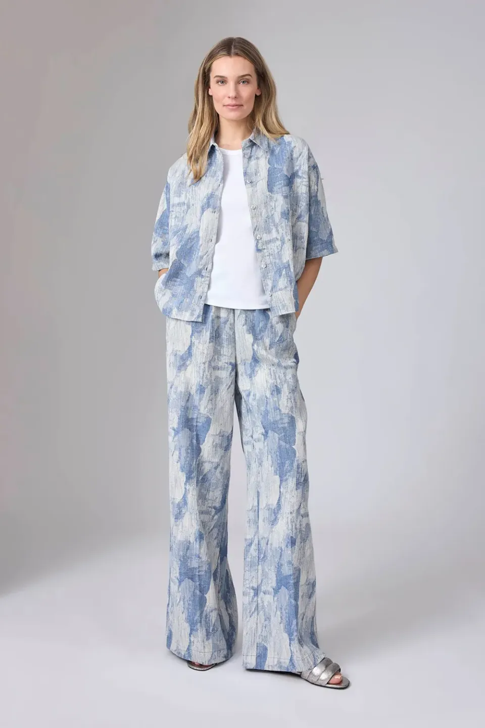 Corel Nina Jaquard Denim broek wijd maat 34-42