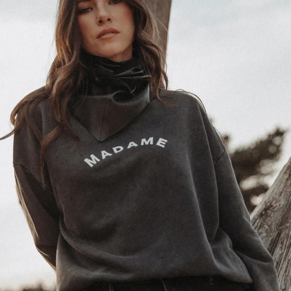 Florez Madame sweater Washed Grey velvet letters