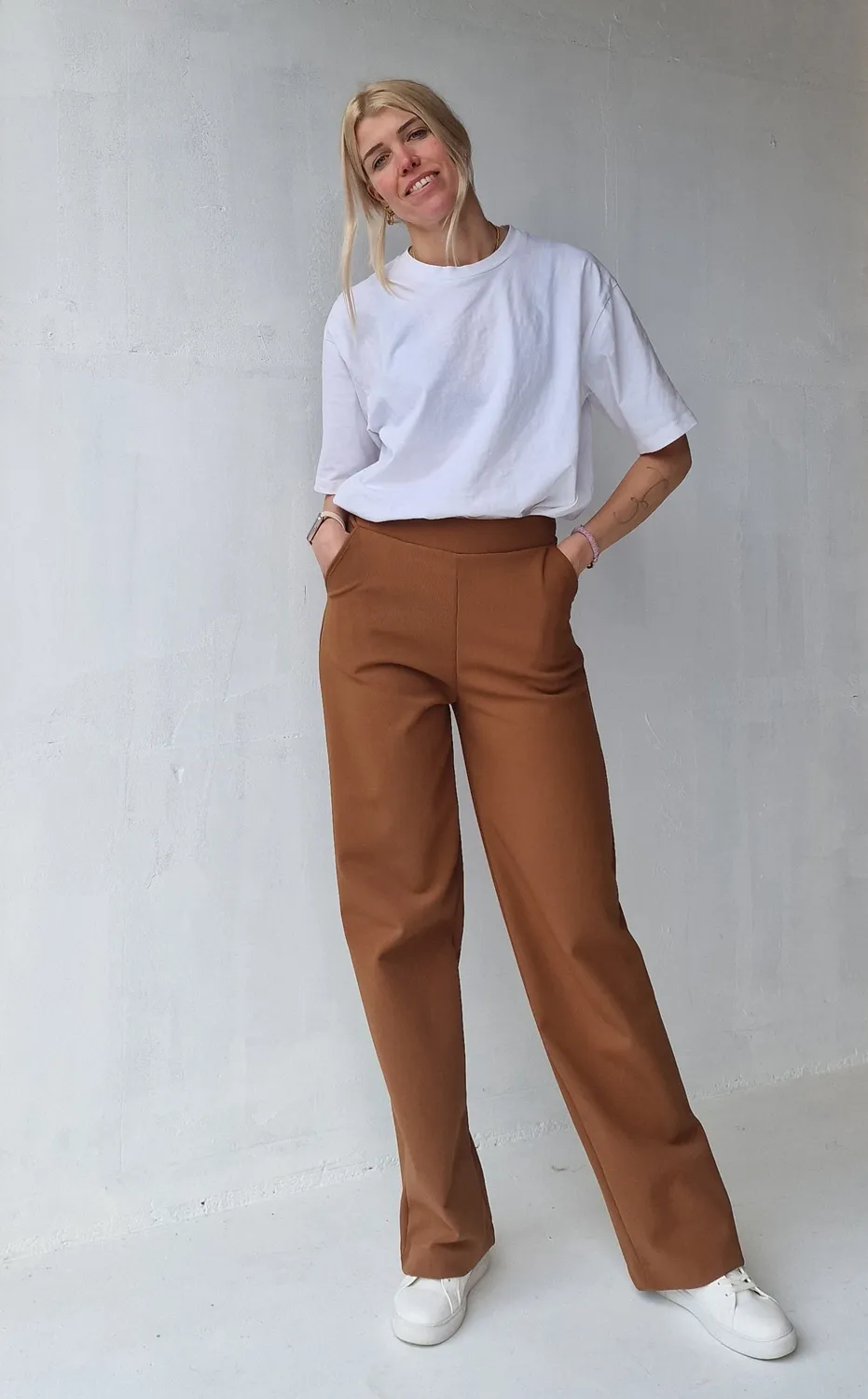Langeleggings Wide Leg fleece broek camel lengtemaat 34-36