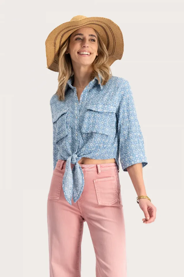 Florez Rosie Embroidery blouse Blue katoen
